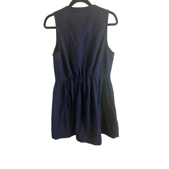 J. Crew Navy Blue Eyelet Shirt Dress Size 8 Sleeveless Summer Fit & Flare - Picture 7 of 16